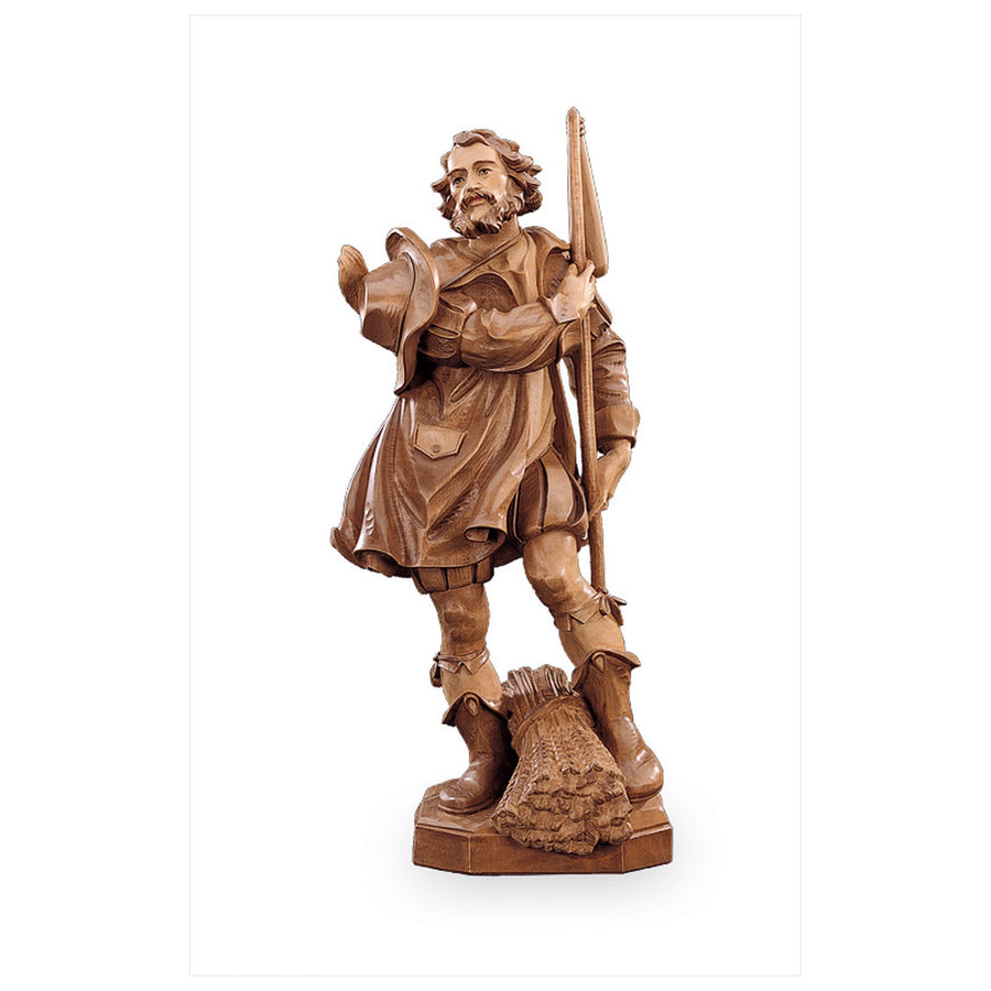 Saint Isidore avec une gerbe de blé – statue en bois sculptée à la main, finition teintée polychrome