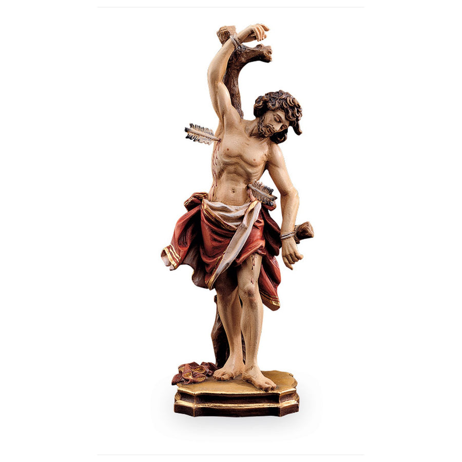 Saint Sébastien martyr – statue en bois sculptée à la main, finition peinte à la main