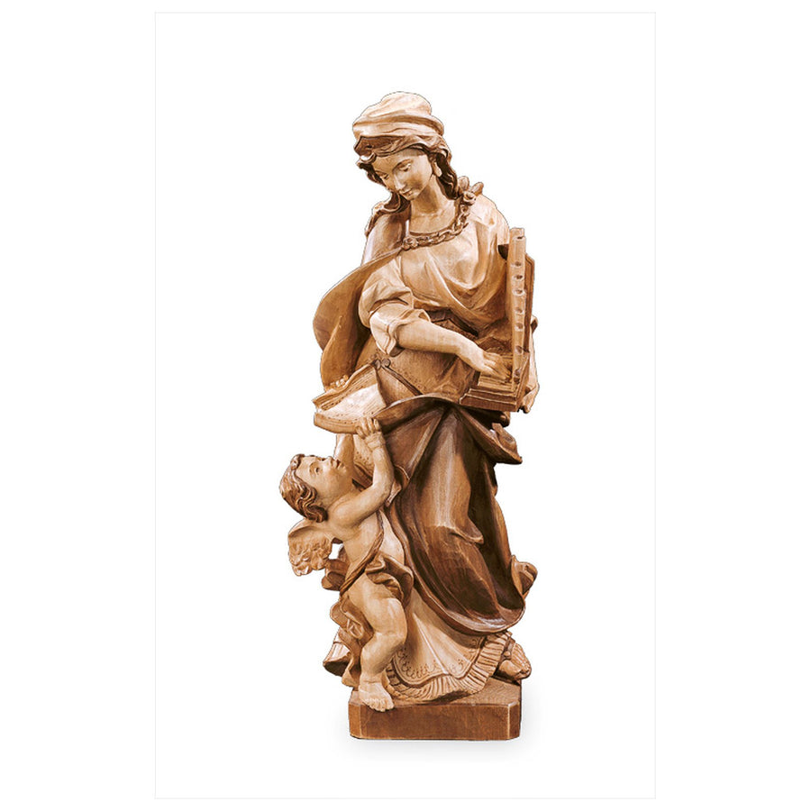 Sainte Cécile – statue en bois sculptée à la main, finition teintée polychrome