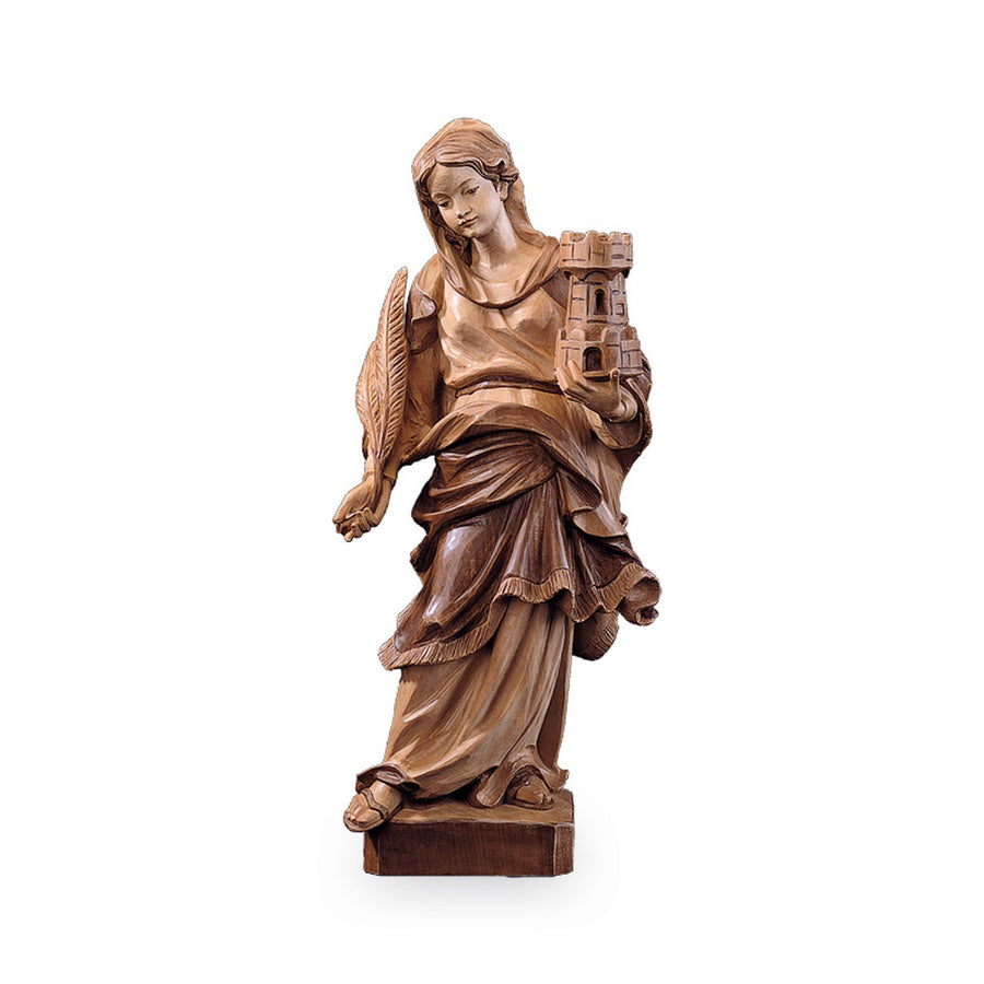 Sainte Barbe – statue en bois sculptée à la main, finition teintée polychrome