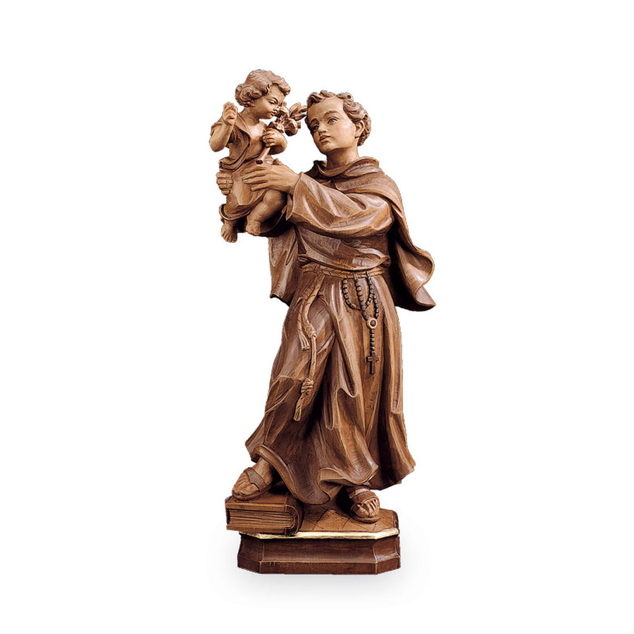 Saint Antoine de Padoue – statue en bois sculptée à la main, finition teintée polychrome