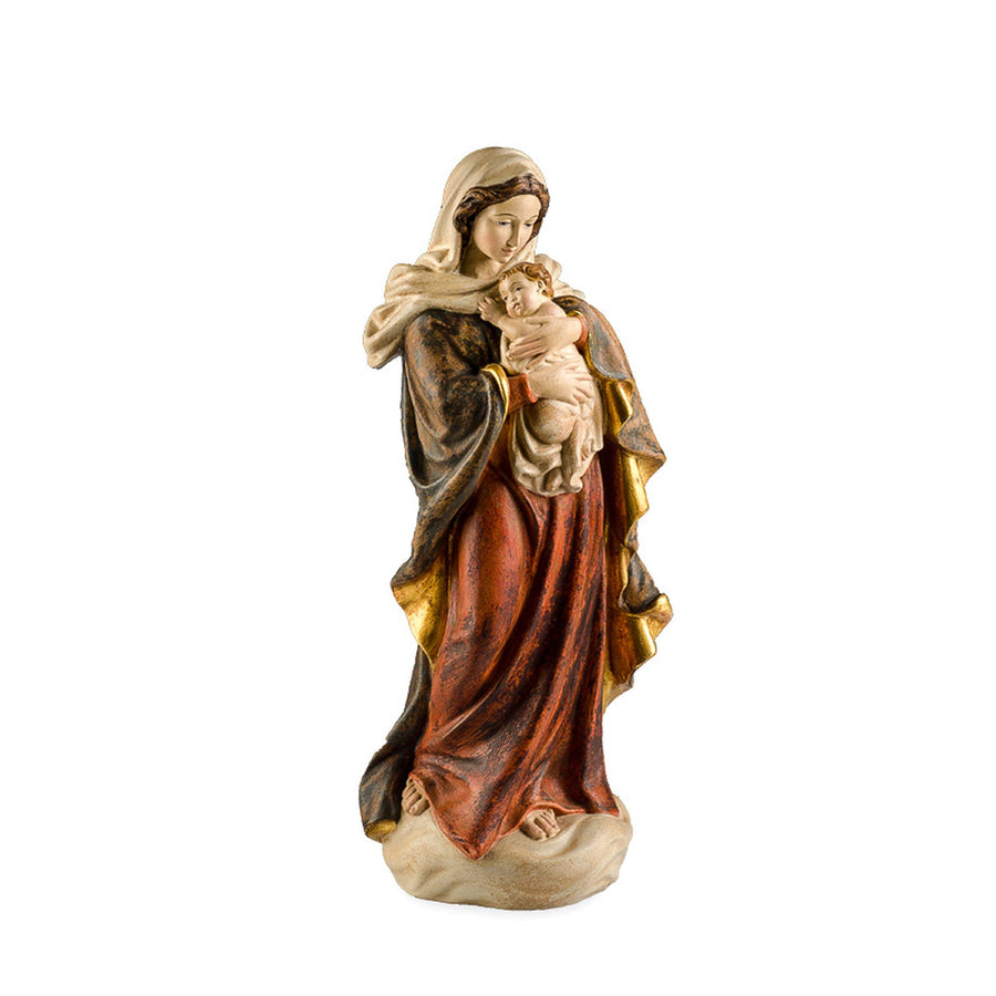 Vierge à l'Enfant de style Renaissance – statue en bois sculptée à la main, finition dorure à la feuille d'or patinée