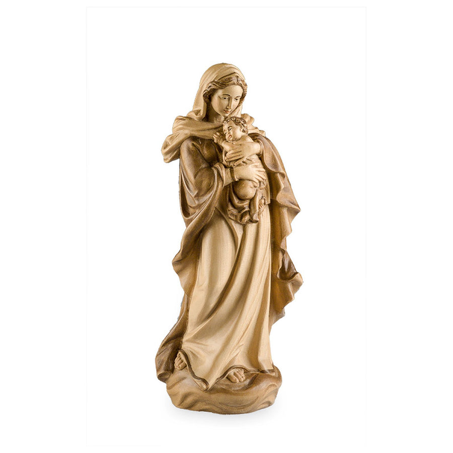 Vierge à l'Enfant de style Renaissance – statue en bois sculptée à la main, finition teintée polychrome