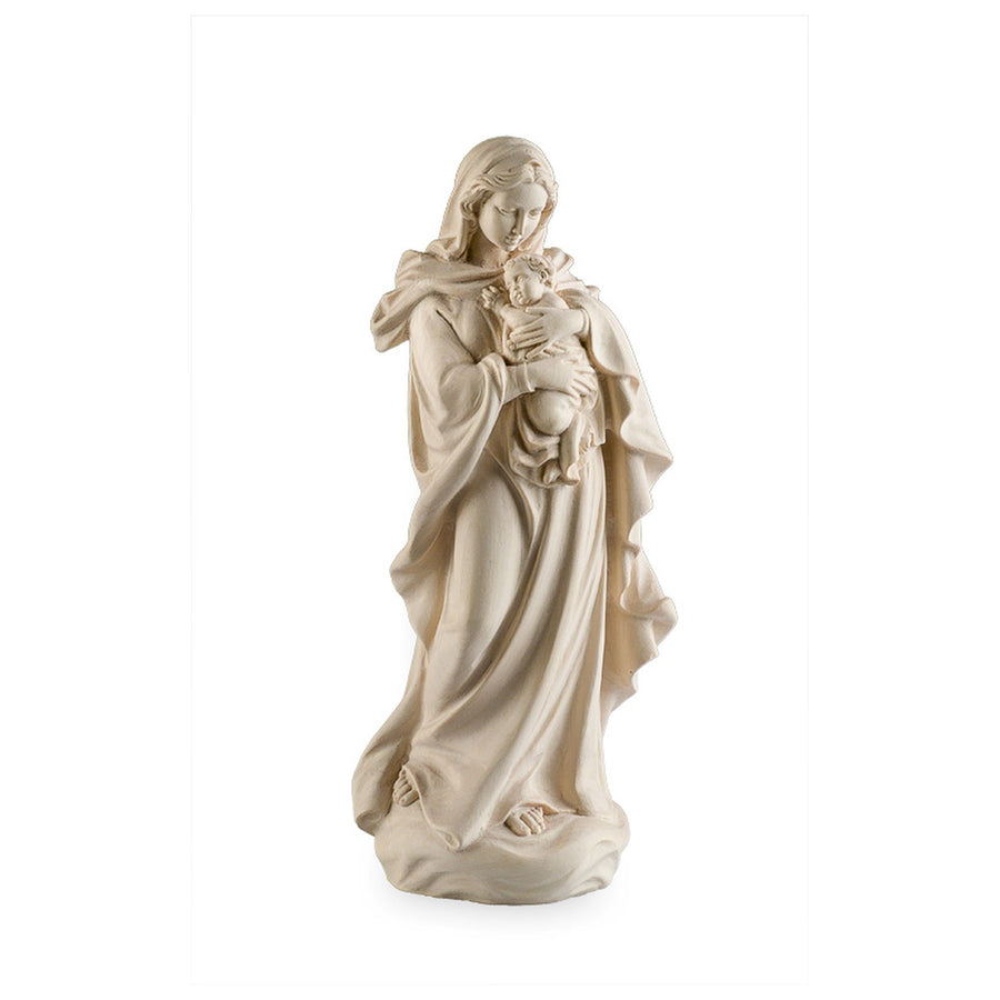 Vierge à l'Enfant de style Renaissance – statue en bois sculptée à la main, finition naturelle