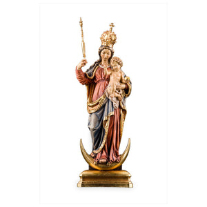 Patrona Bavariae – handgeschnitzte Madonna mit Kind aus Holz, gefertigt in Südtirol (mit Sockel 14 cm)