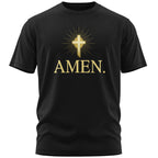 Amen Herren T-Shirt in Schwarz mit goldenem Kreuz und Schriftzug – christliches Glaubensshirt aus Baumwolle