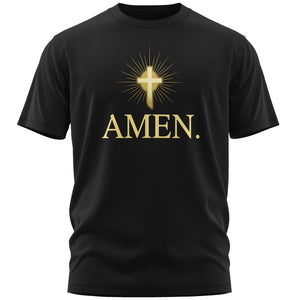 Amen – Christliches Herren T-Shirt mit goldenem Kreuz