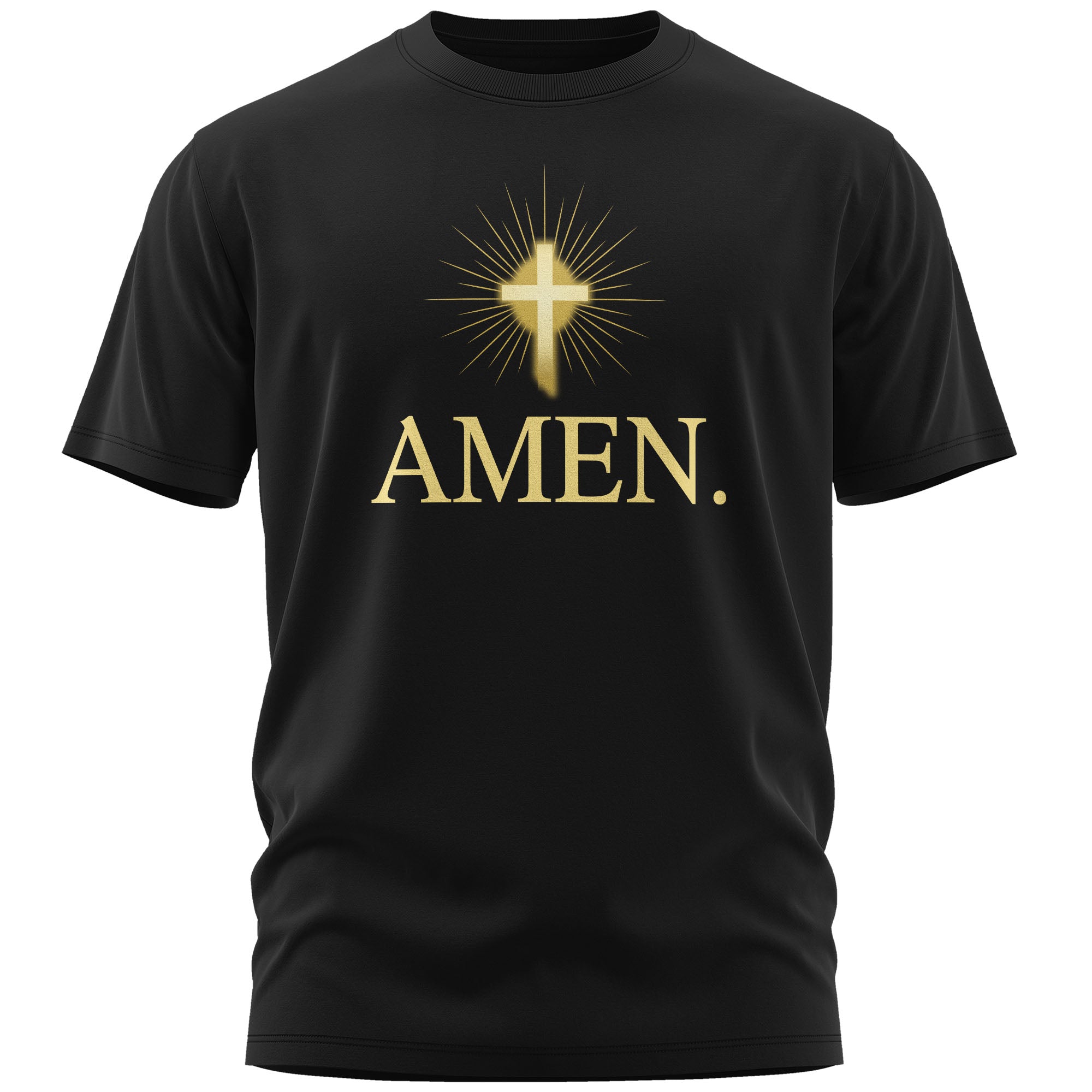 Amen Herren T-Shirt in Schwarz mit goldenem Kreuz und Schriftzug – christliches Glaubensshirt aus Baumwolle