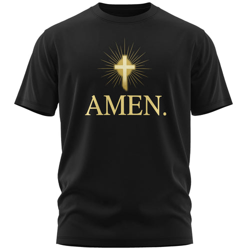 Amen Herren T-Shirt in Schwarz mit goldenem Kreuz und Schriftzug – christliches Glaubensshirt aus Baumwolle