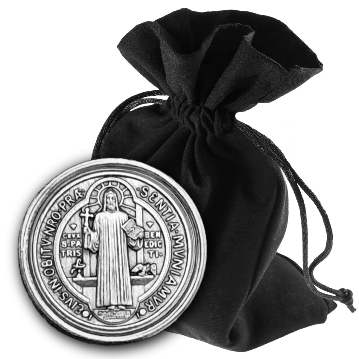 Medalla San Benito para coche Ø 3 cm – medalla bendecida e imán – vista del producto