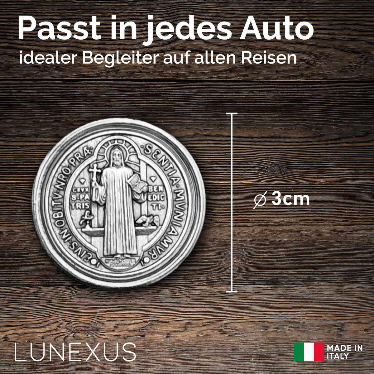 Medalla San Benito para coche Ø 3 cm – medalla bendecida e imán – vista 2