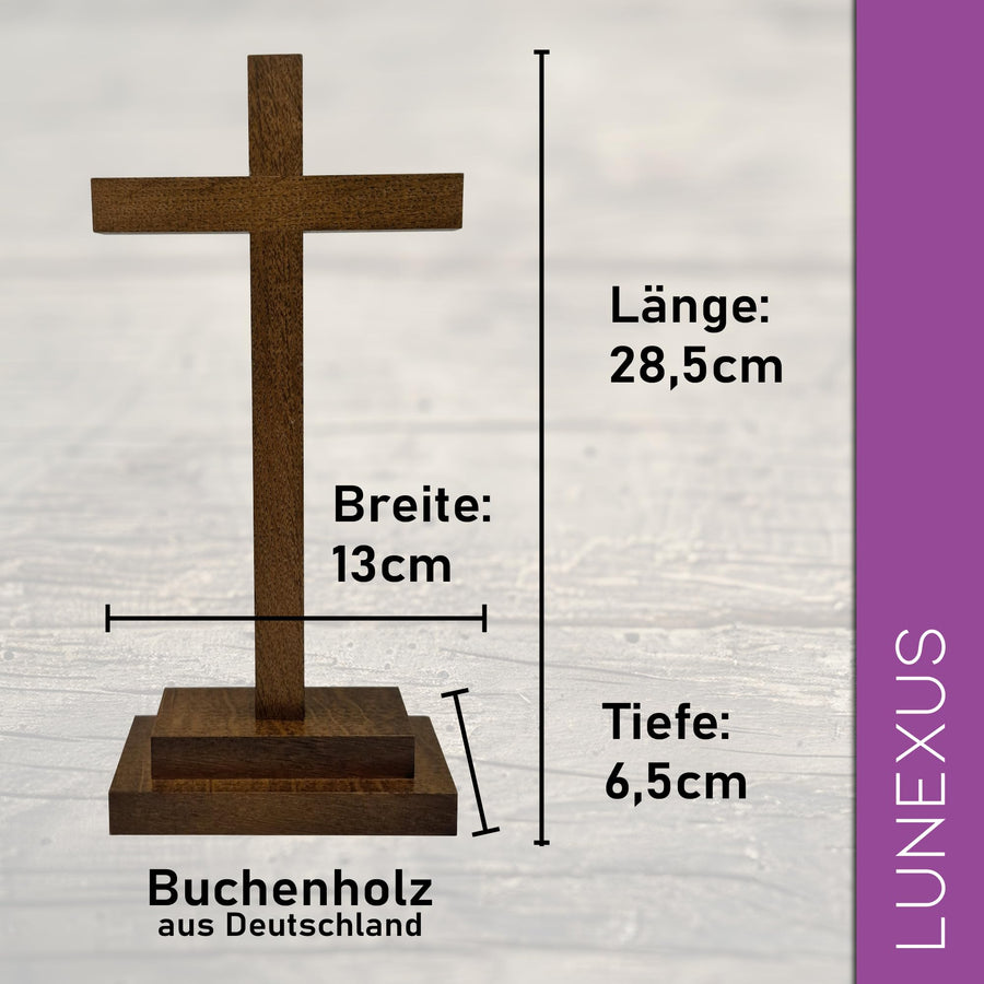 Beech Wood Standing Cross 28.5 cm – from Germany – Detachable with Base – view 2