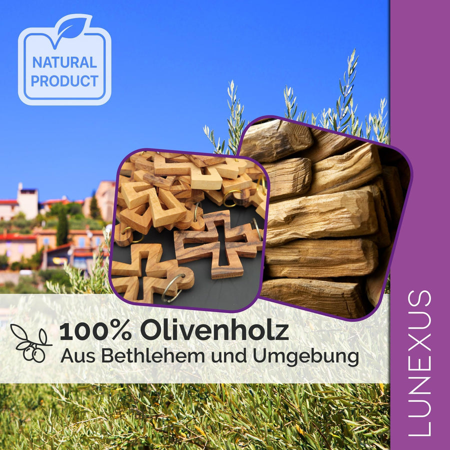 Colgante de cruz bizantina de madera de olivo de Belén con bolsita de terciopelo – vista 7