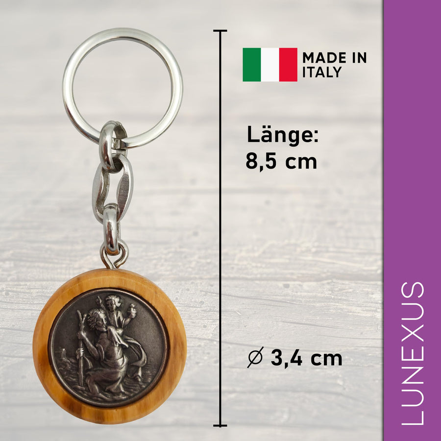 St Christopher Keyring 8.5 cm – Olive Wood & Metal – view 2