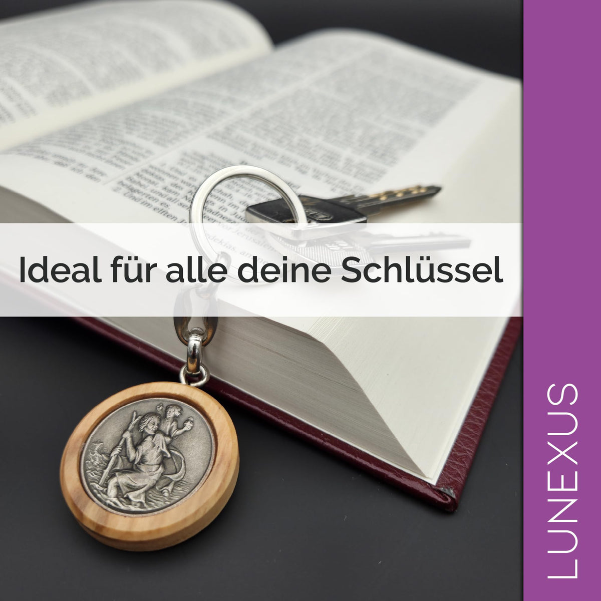 St Christopher Keyring 8.5 cm – Olive Wood & Metal – view 5