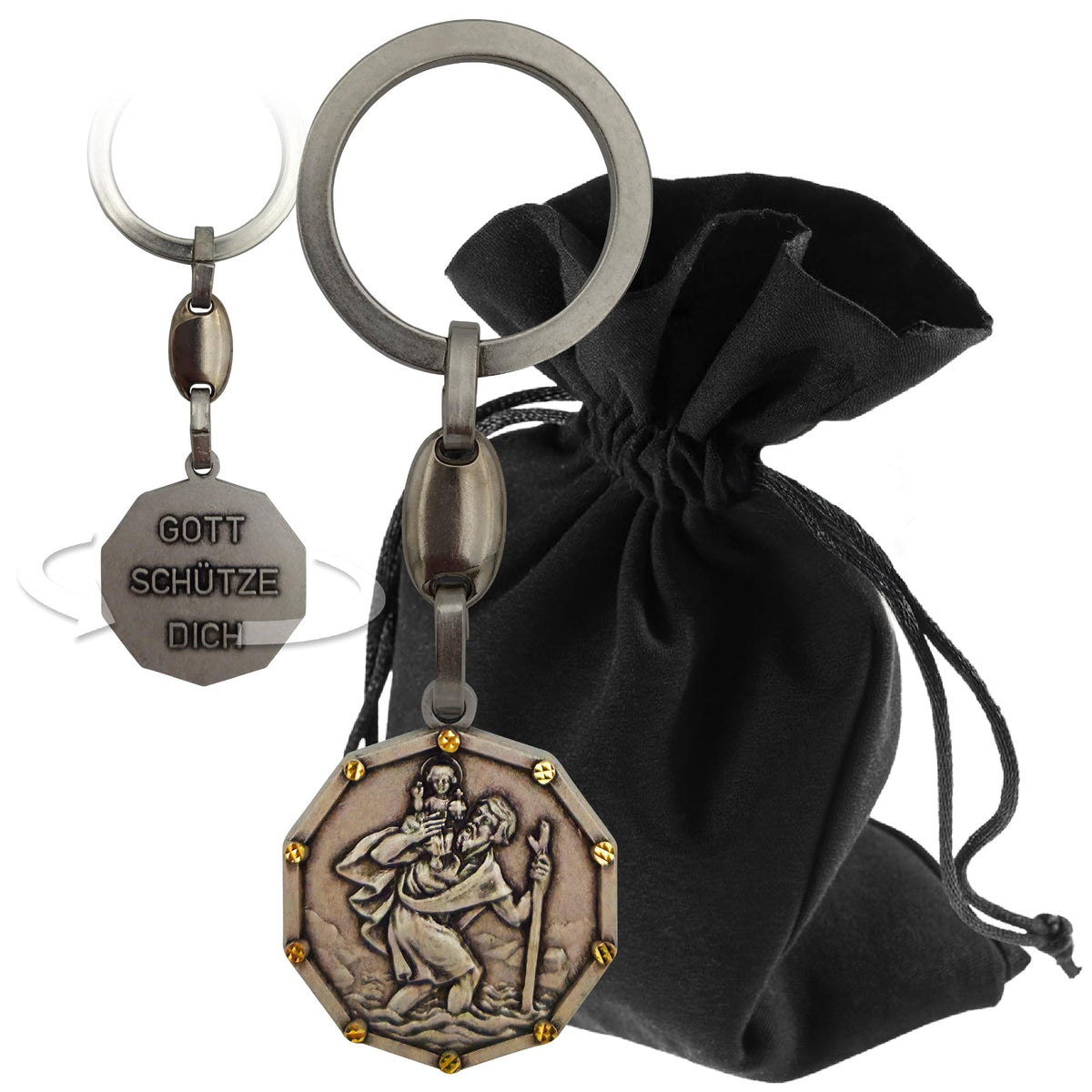 St Christopher Keyring 9 cm – “KOMM GUT HEIM” – product view