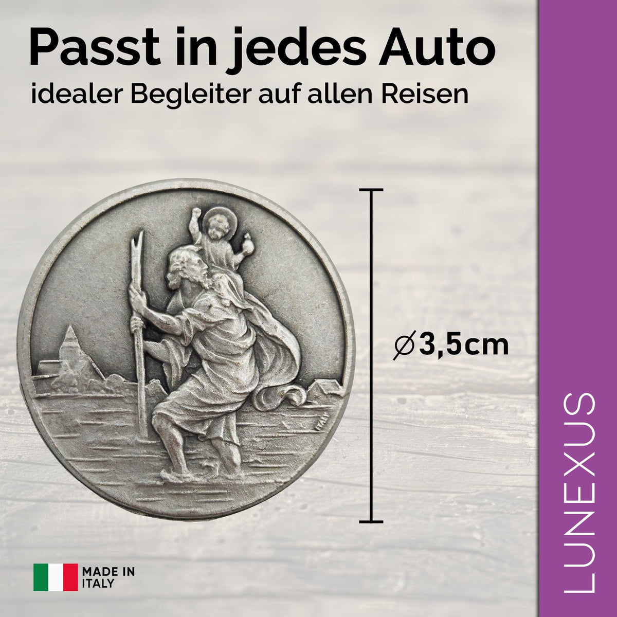 St Christopher Car Medal Ø 3.5 cm – Blessed Medal with Magnet – view 2