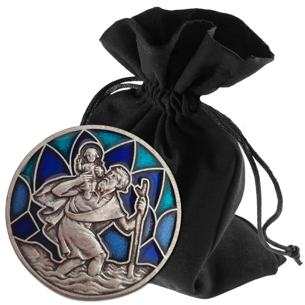 St Christopher Car Medal Ø 3 cm – Coloured Inlay, Blessed & Magnet – product view
