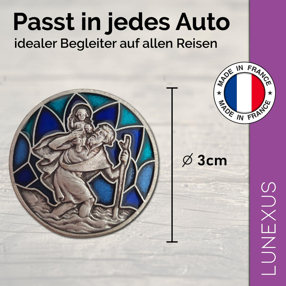 St Christopher Car Medal Ø 3 cm – Coloured Inlay, Blessed & Magnet – view 2