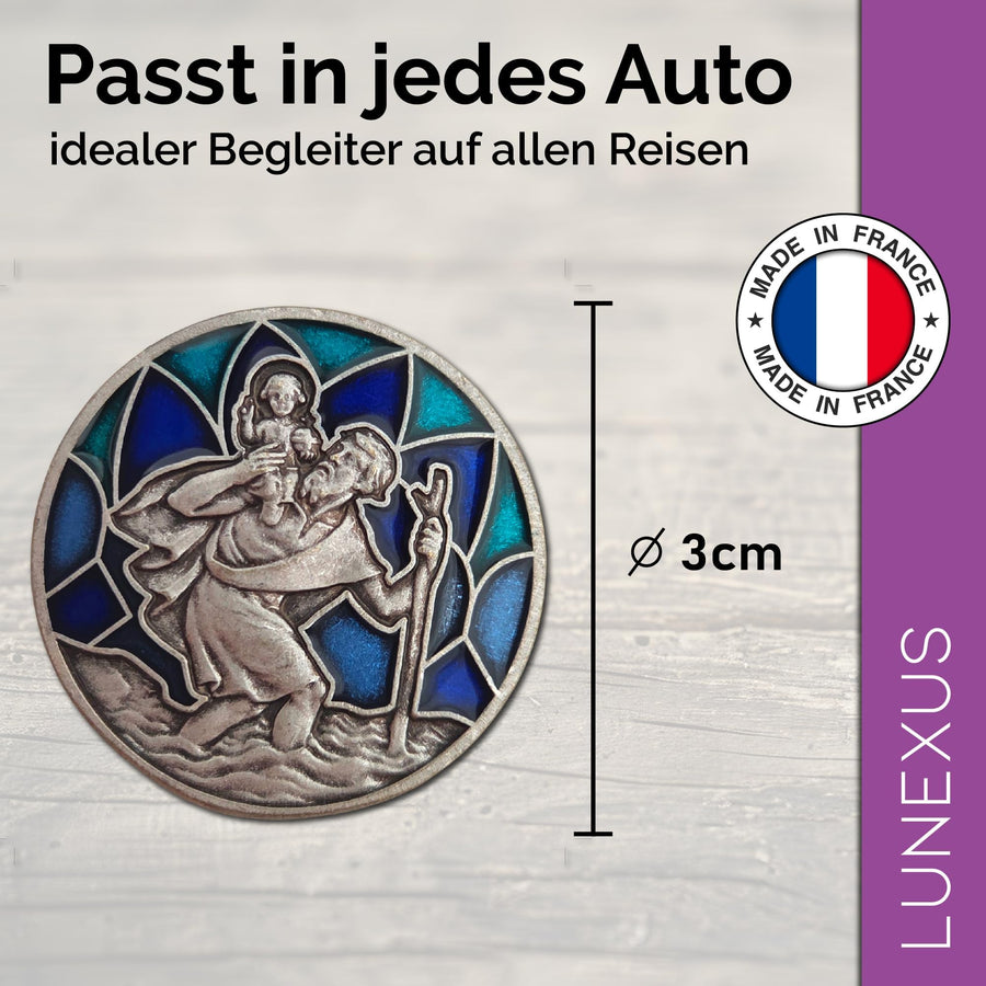 Medaglia San Cristoforo per auto Ø 3 cm – inserto colorato, benedetta e con magnete – vista 2