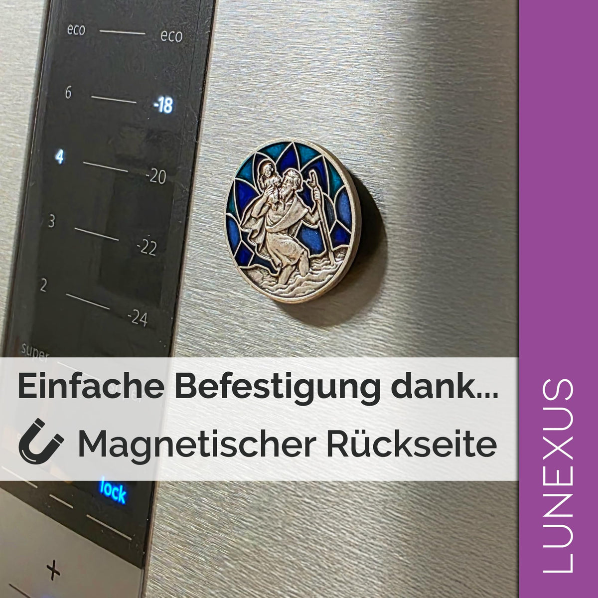St Christopher Car Medal Ø 3 cm – Coloured Inlay, Blessed & Magnet – view 4