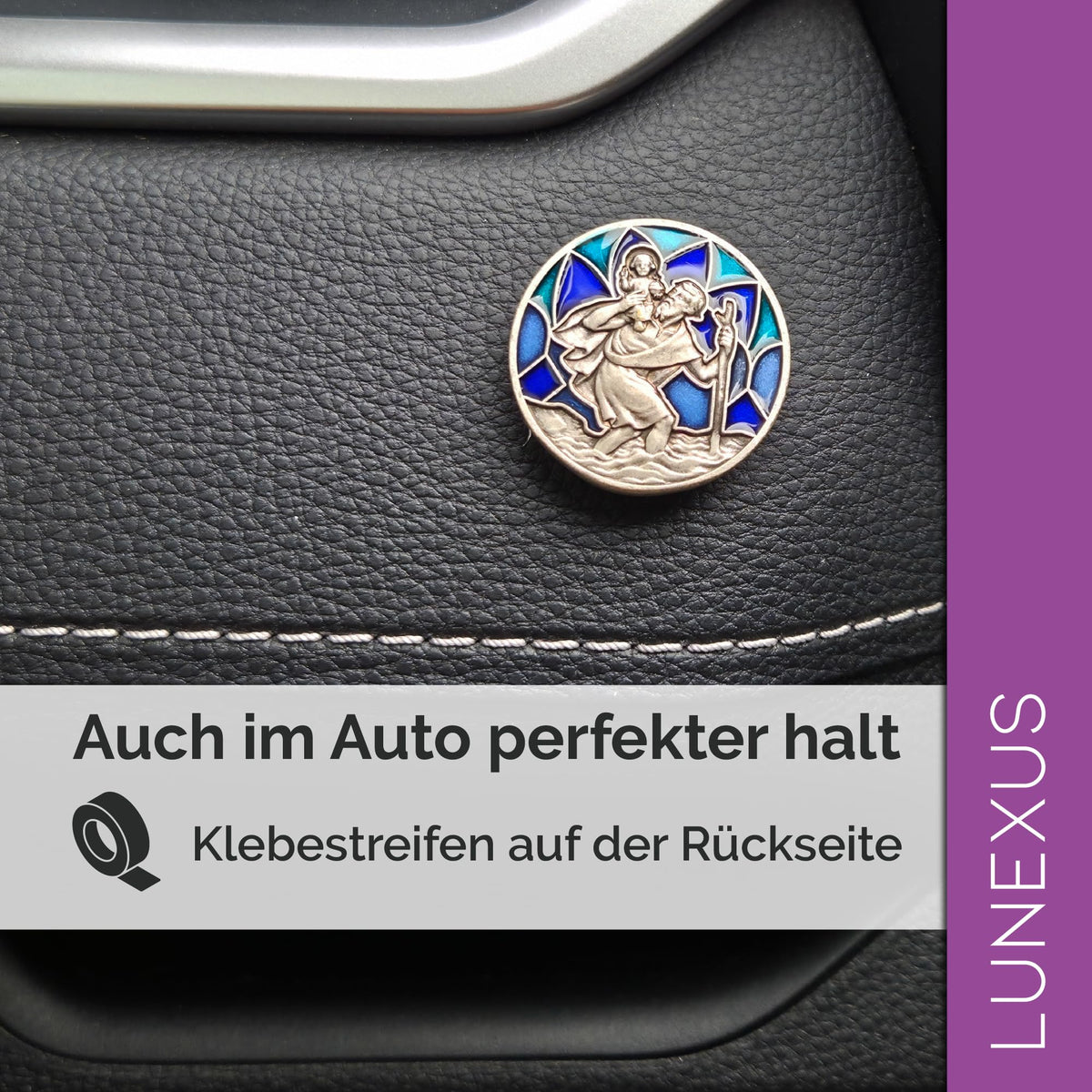 St Christopher Car Medal Ø 3 cm – Coloured Inlay, Blessed & Magnet – view 5