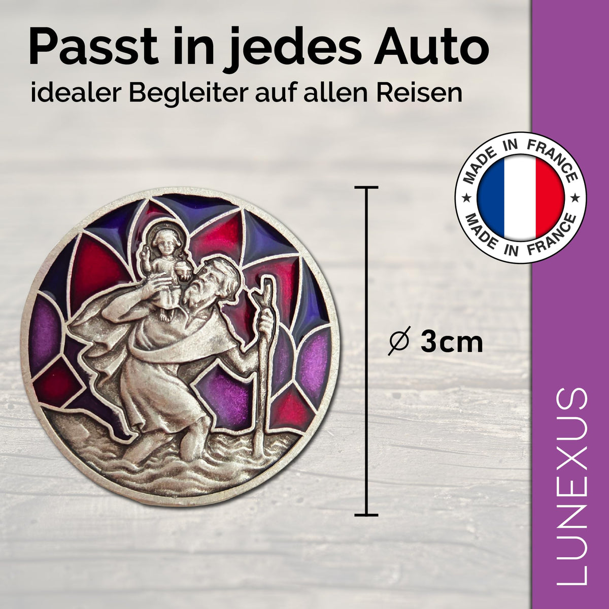St Christopher Car Medal Ø 3 cm – Blessed, Magnet & Velvet Pouch – view 2
