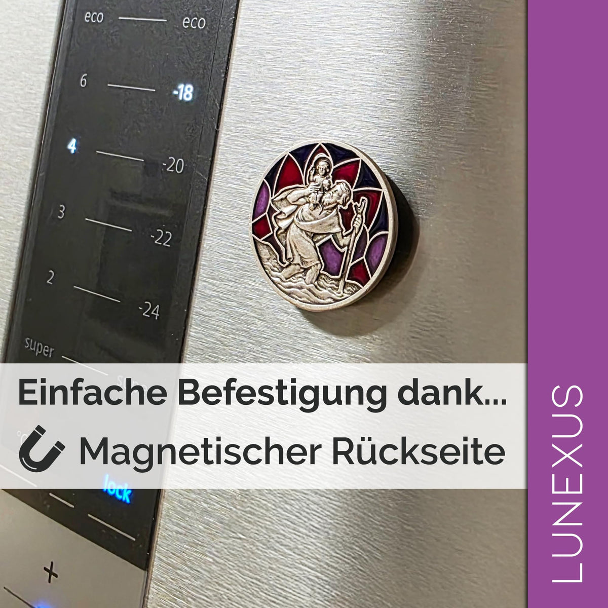 St Christopher Car Medal Ø 3 cm – Blessed, Magnet & Velvet Pouch – view 4
