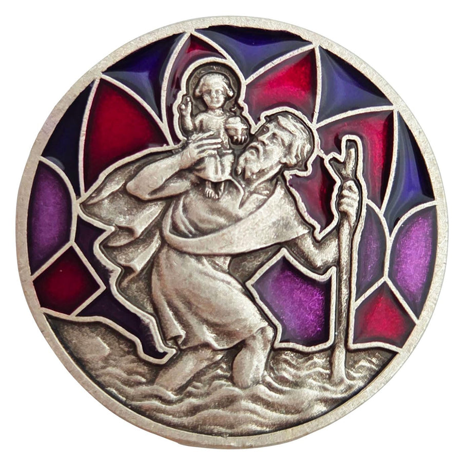 Medalla San Cristóbal para coche Ø 3 cm – bendecida, imán y bolsita de terciopelo – vista 8