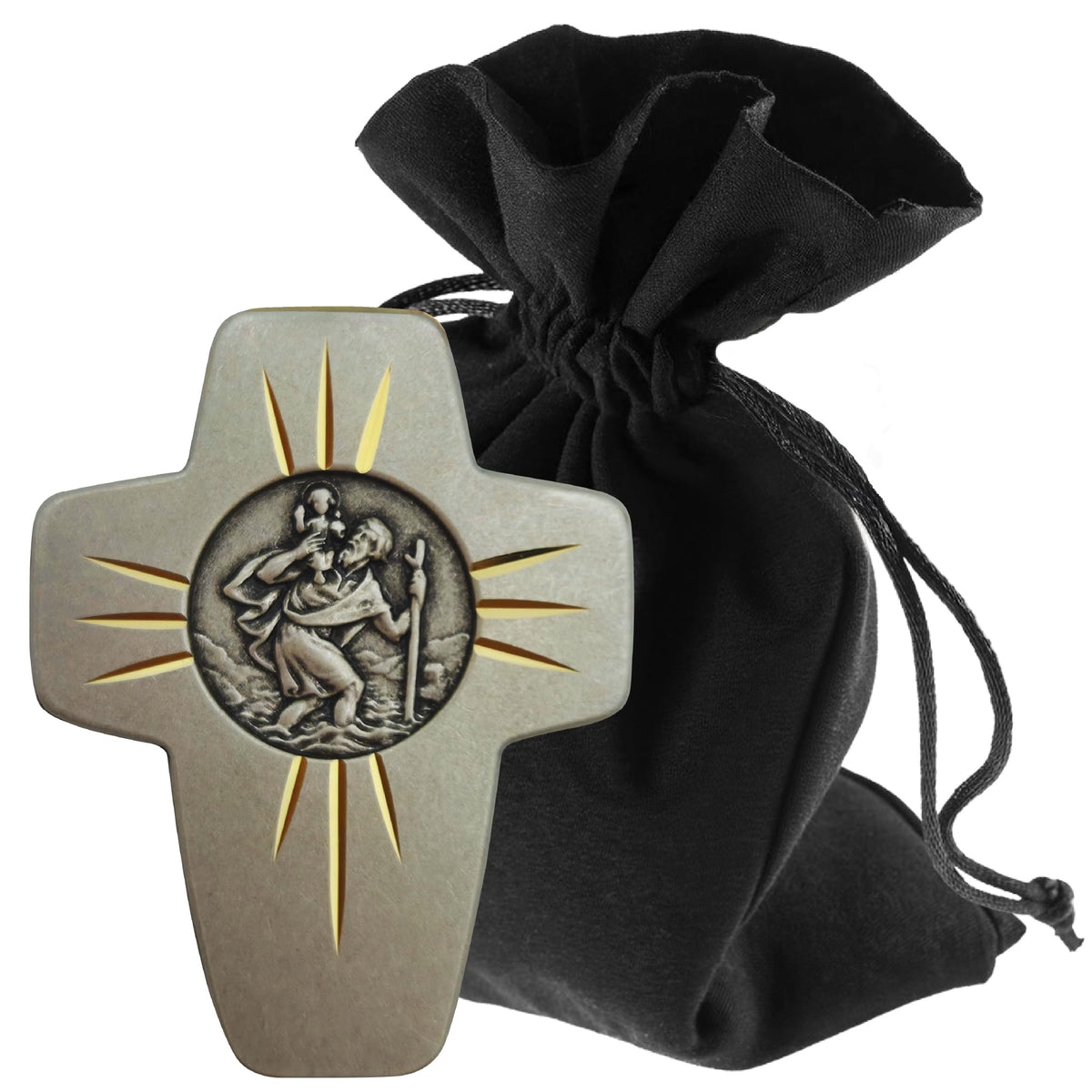 St Christopher Car Medal Cross 4.5 cm – Blessed & Magnet – product view
