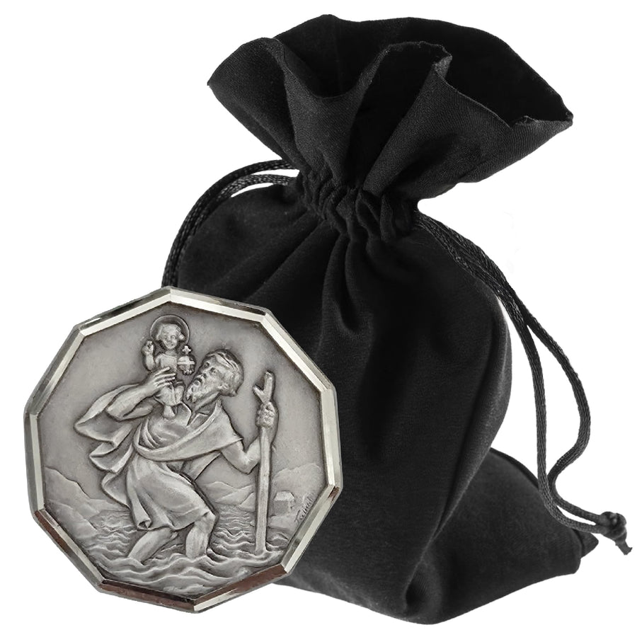 Placa San Cristóbal octogonal Ø 3 cm – medalla bendecida con imán – vista del producto