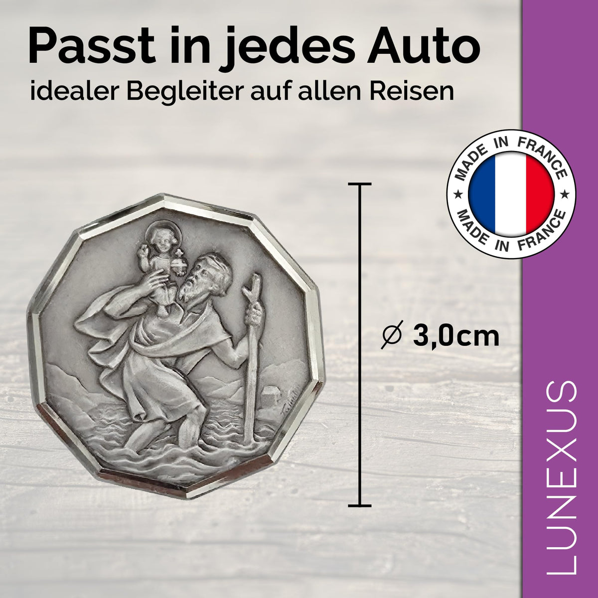 St Christopher Medal 8-Sided Ø 3 cm – Blessed Medal with Magnet – view 2