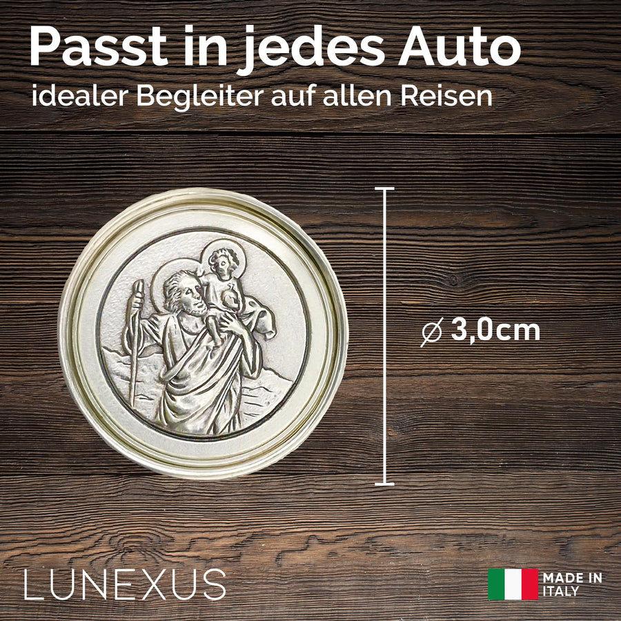 Placa San Cristóbal aspecto antiguo Ø 2,3 cm – bendecida con imán – vista 2