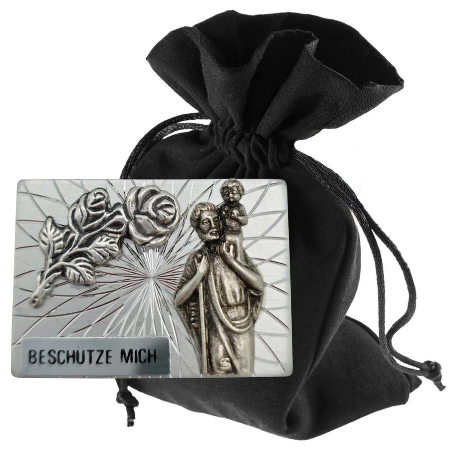 St Christopher Medal “Beschütze mich” (“protect me”) 3.6 × 2.6 cm – Blessed – product view