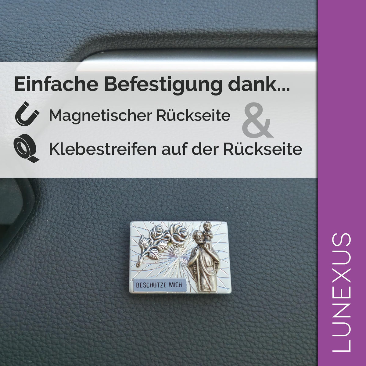 Placa San Cristóbal «Beschütze mich» 3,6 × 2,6 cm – bendecida – vista 5