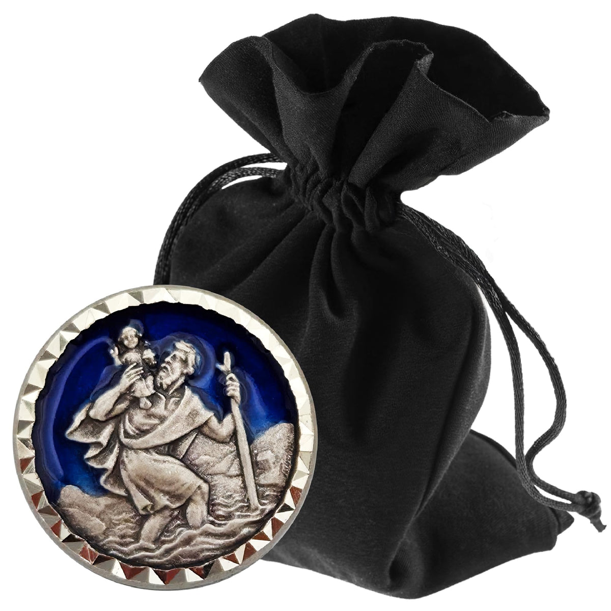 St Christopher Car Medal Blue Ø 2.3 cm – Blessed & Magnet – product view