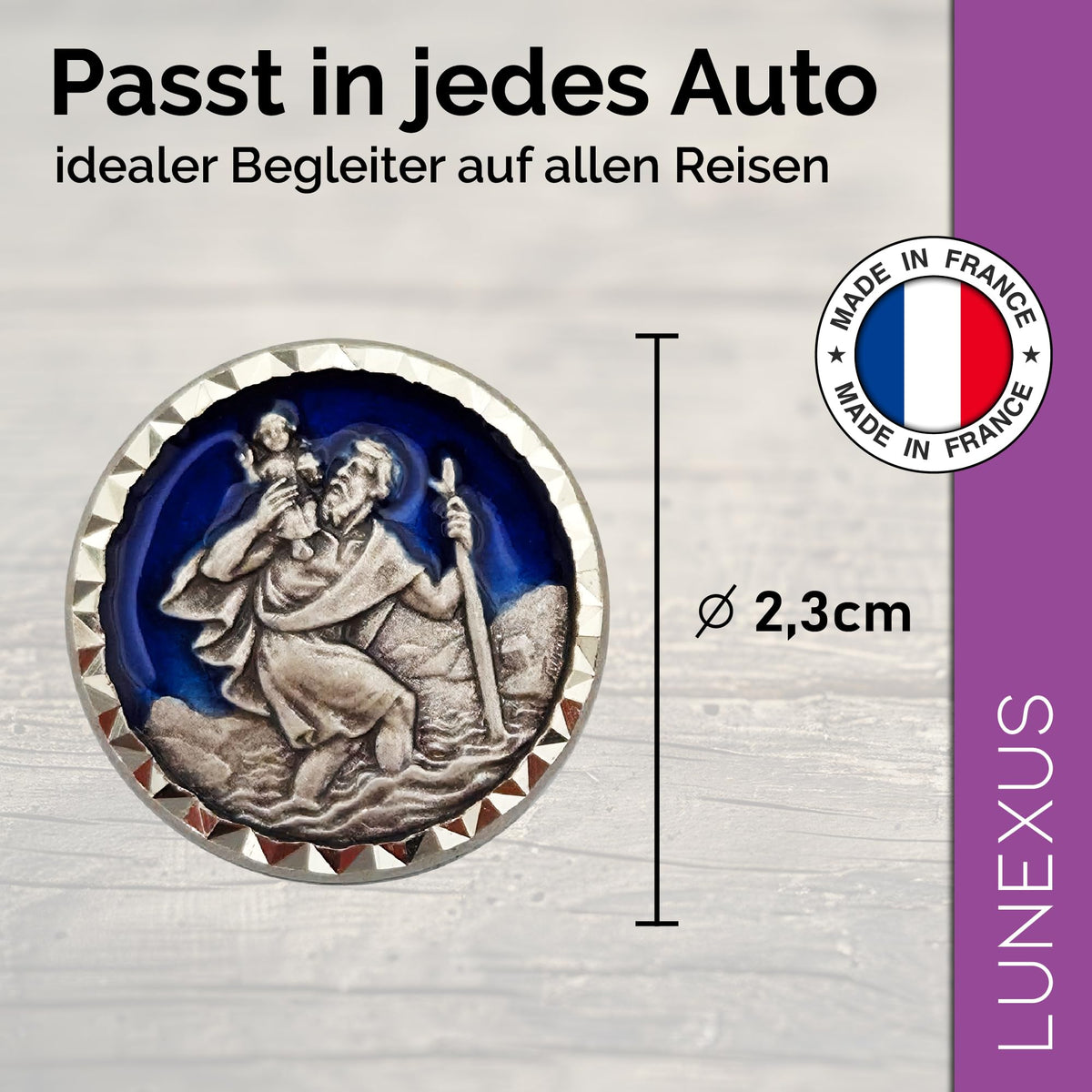 St Christopher Car Medal Blue Ø 2.3 cm – Blessed & Magnet – view 2