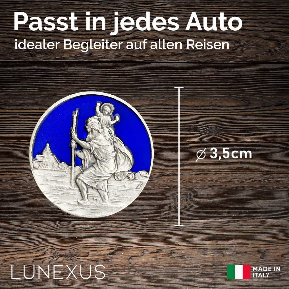 St Christopher Medal Blue Ø 3.5 cm – Blessed & Magnet – view 2
