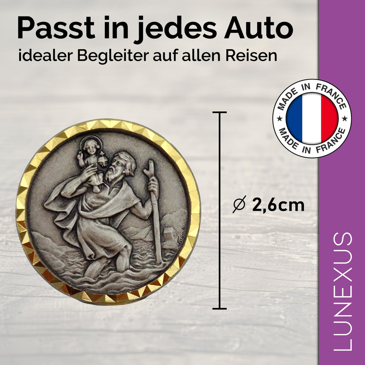 Medaglia San Cristoforo per auto bordo dorato Ø 2,6 cm – benedetta e con magnete – vista 2