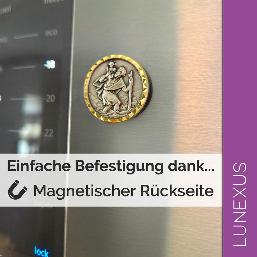 St Christopher Car Medal Gold Edge Ø 2.6 cm – Blessed & Magnet – view 4