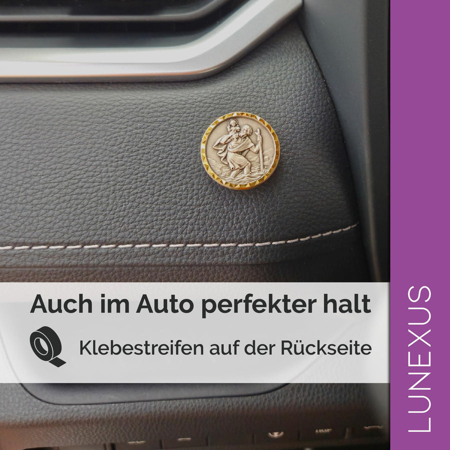 St Christopher Car Medal Gold Edge Ø 2.6 cm – Blessed & Magnet – view 5