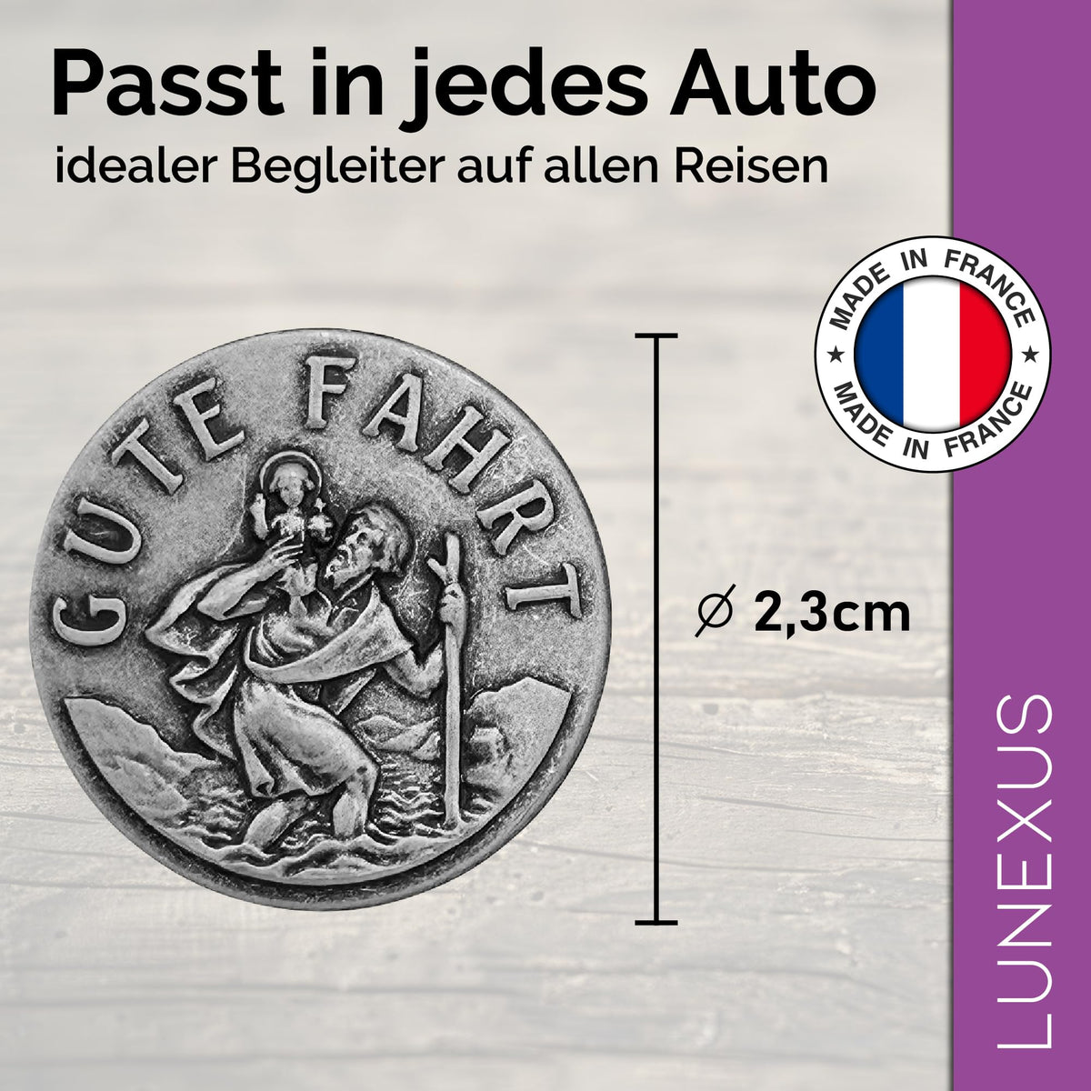 Medalla San Cristóbal para coche «Gute Fahrt» Ø 2,3 cm – bendecida e imán – vista 2
