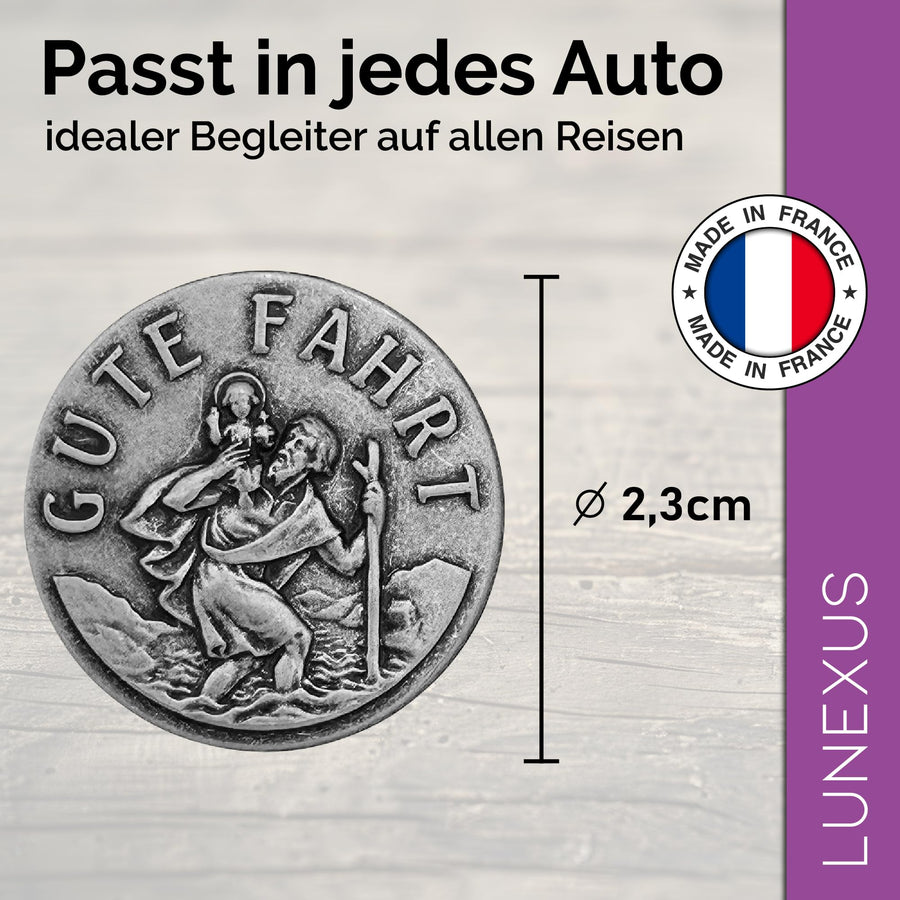 Medalla San Cristóbal para coche «Gute Fahrt» Ø 2,3 cm – bendecida e imán – vista 2