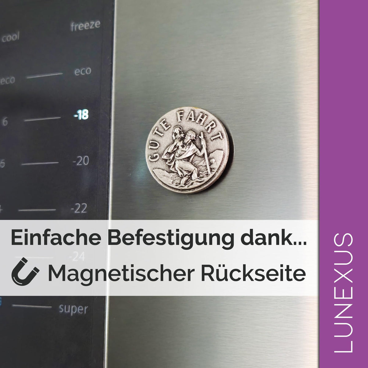 Medalla San Cristóbal para coche «Gute Fahrt» Ø 2,3 cm – bendecida e imán – vista 4