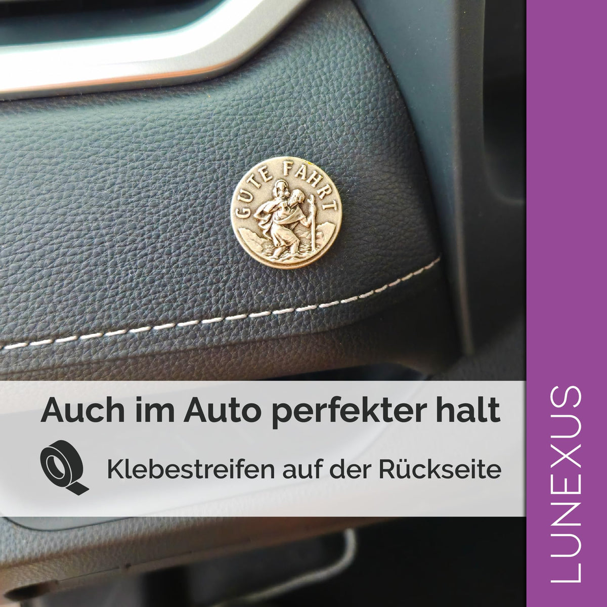 Medalla San Cristóbal para coche «Gute Fahrt» Ø 2,3 cm – bendecida e imán – vista 5
