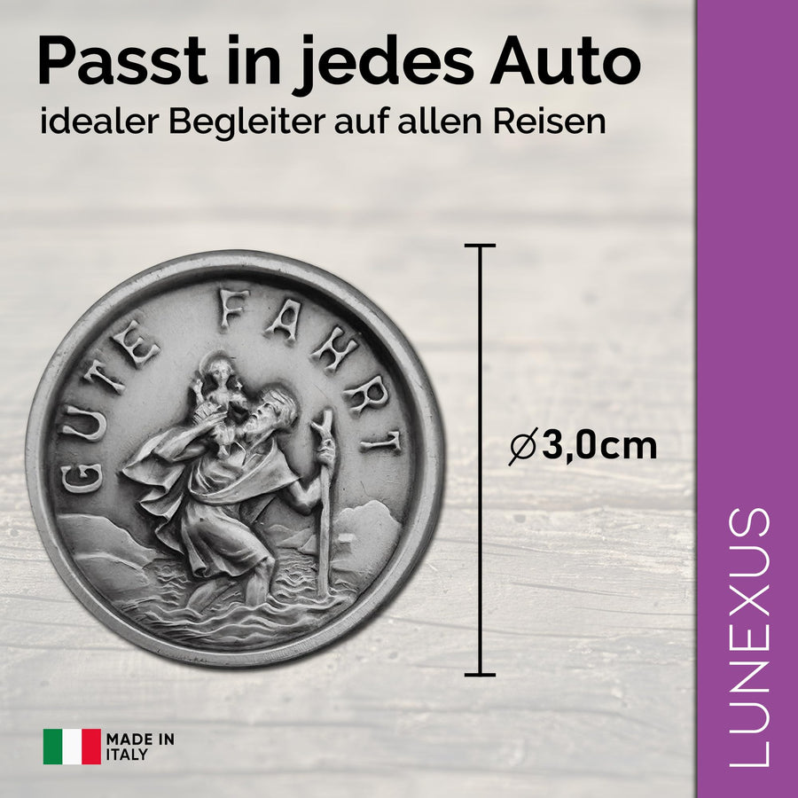 Medalla San Cristóbal para coche «Gute Fahrt» Ø 3 cm – Italia, bendecida e imán – vista 2