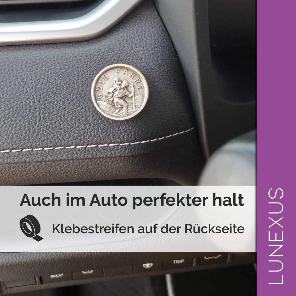 Medalla San Cristóbal para coche «Gute Fahrt» Ø 3 cm – Italia, bendecida e imán – vista 5