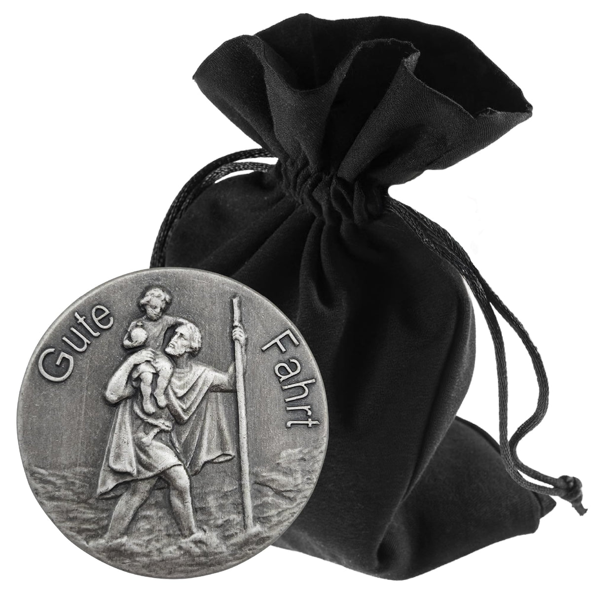 St Christopher Medal “Gute Fahrt” (“safe journey”) Ø 3 cm – France, Blessed & Magnet – product view