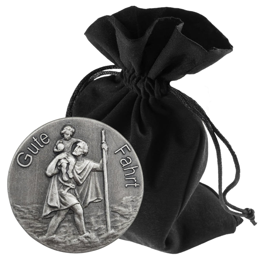 St Christopher Medal “Gute Fahrt” (“safe journey”) Ø 3 cm – France, Blessed & Magnet – product view