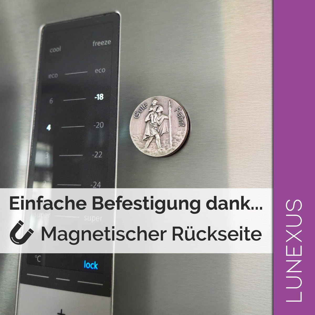 St Christopher Medal “Gute Fahrt” (“safe journey”) Ø 3 cm – France, Blessed & Magnet – view 4